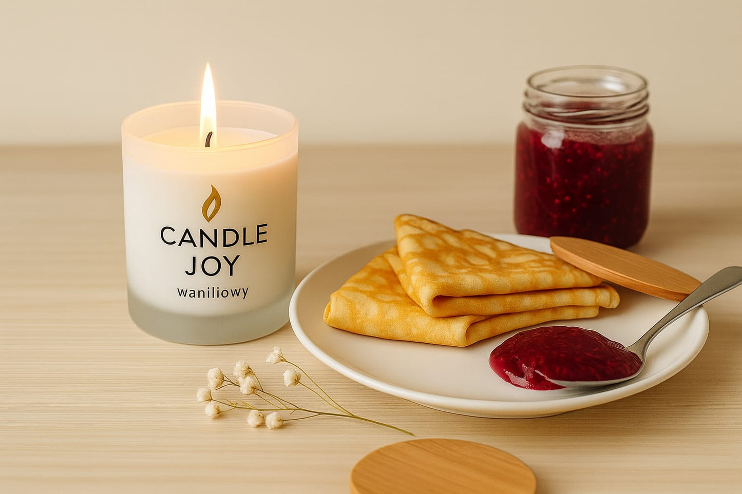 Świeca sojowa w szkle z drewnianą pokrywką – Candle Joy