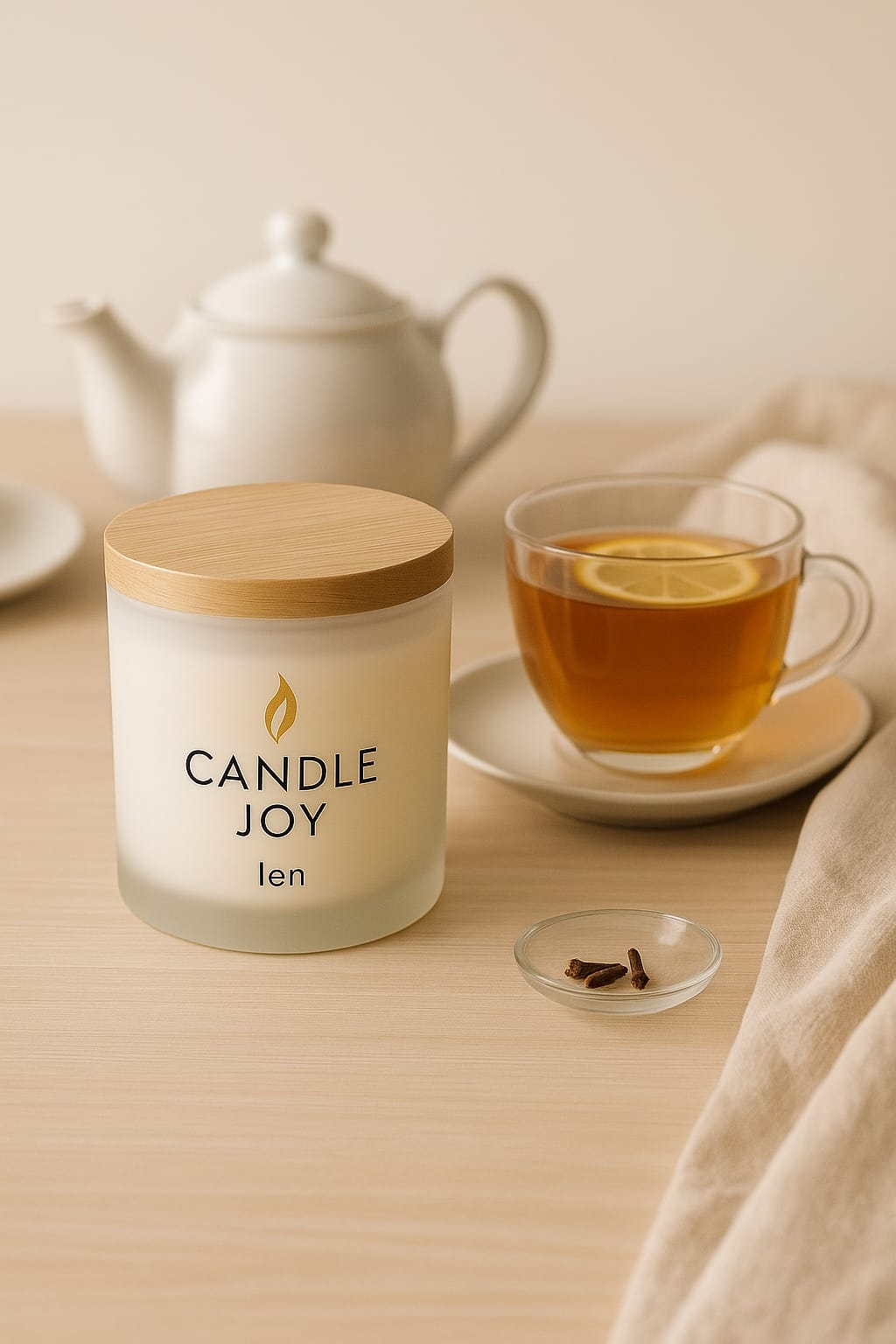 Świeca sojowa w szkle z drewnianą pokrywką – Candle Joy